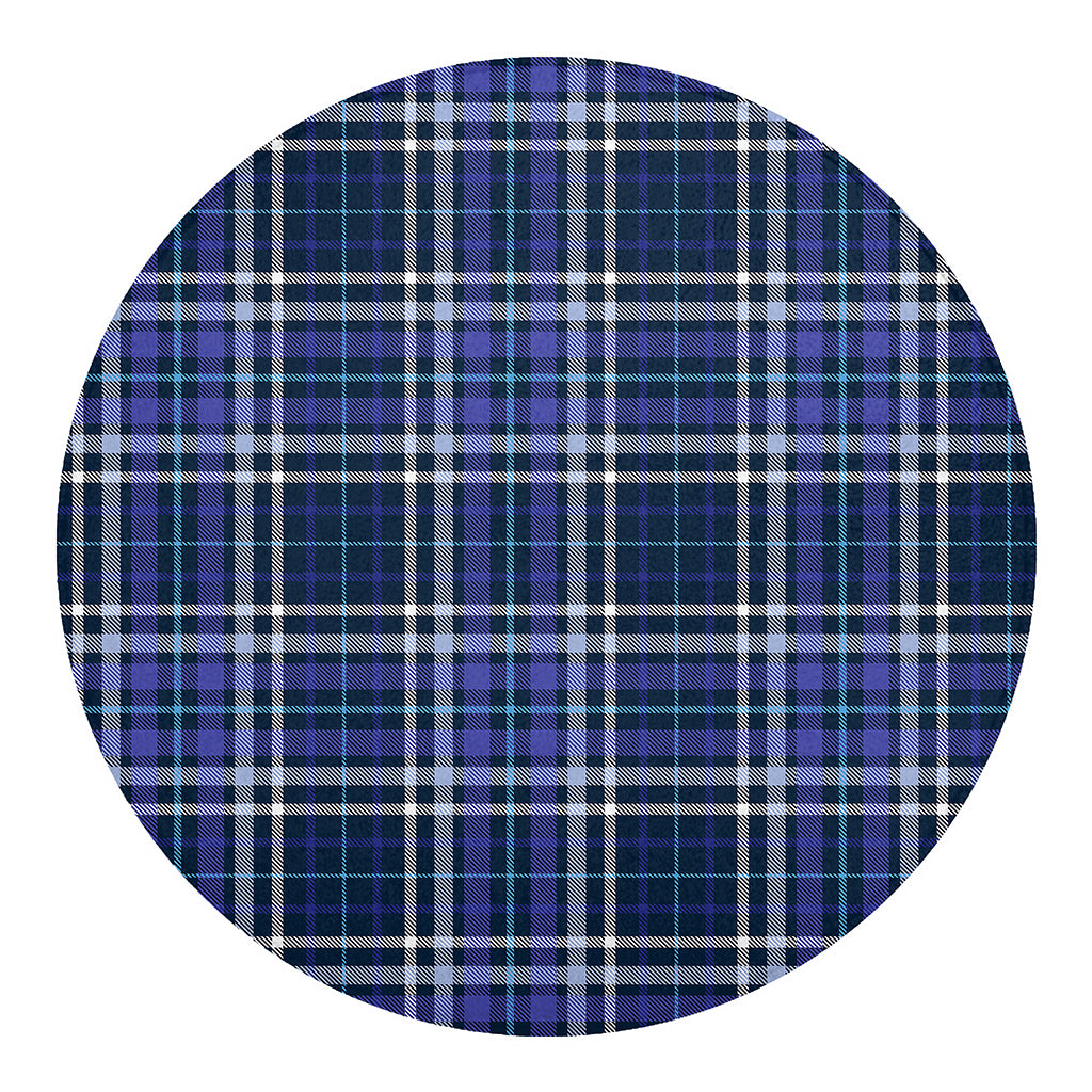 Blue Border Tartan Pattern Print Round Blanket