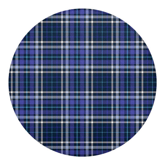 Blue Border Tartan Pattern Print Round Blanket
