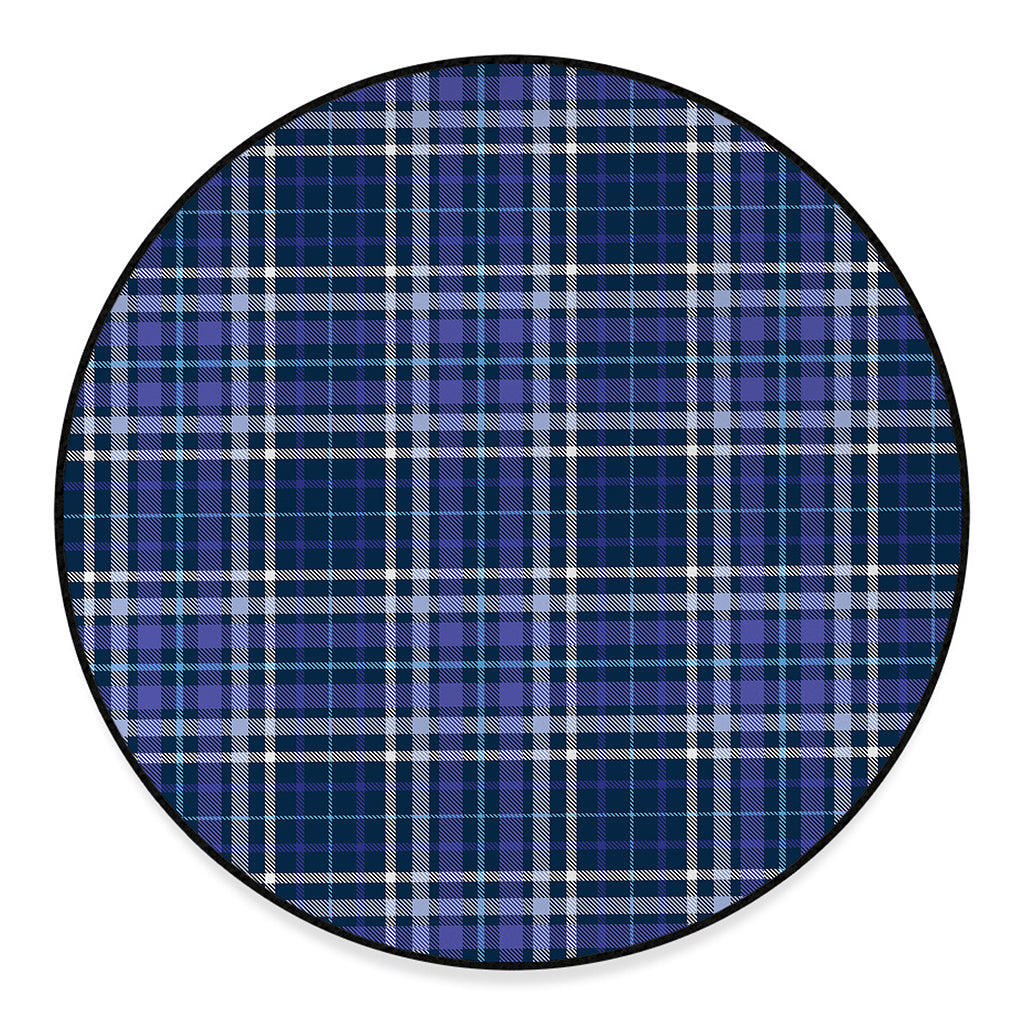 Blue Border Tartan Pattern Print Round Floor Mat