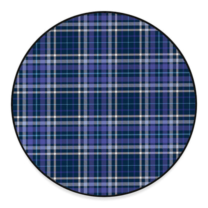 Blue Border Tartan Pattern Print Round Floor Mat