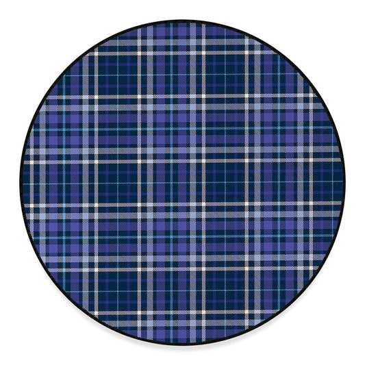 Blue Border Tartan Pattern Print Round Floor Mat