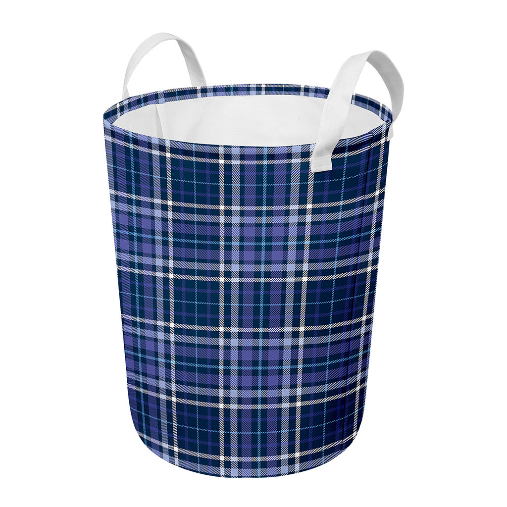 Blue Border Tartan Pattern Print Round Laundry Basket