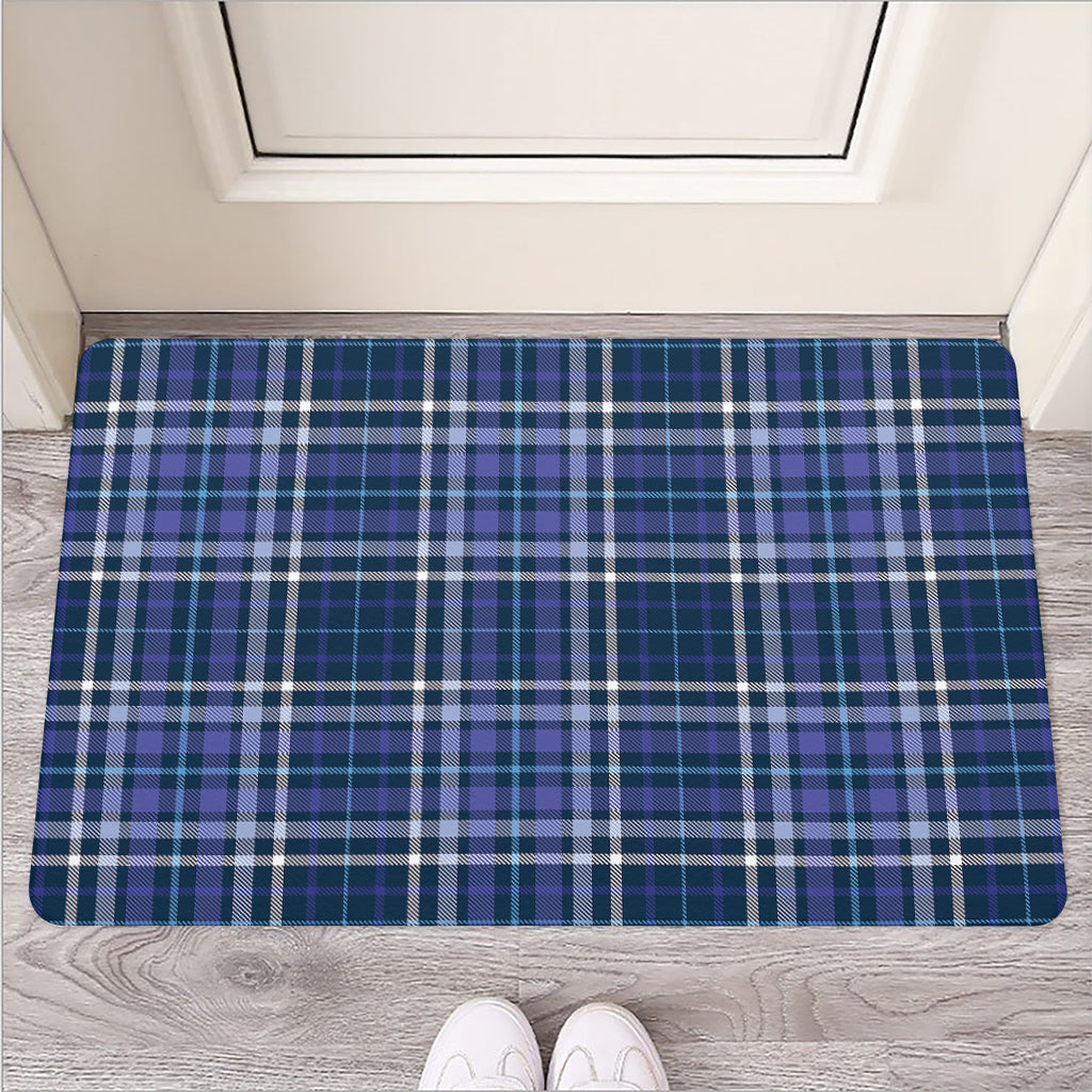 Blue Border Tartan Pattern Print Rubber Doormat