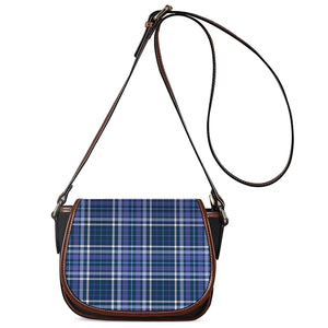 Blue Border Tartan Pattern Print Saddle Bag