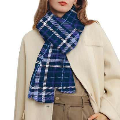 Blue Border Tartan Pattern Print Scarf