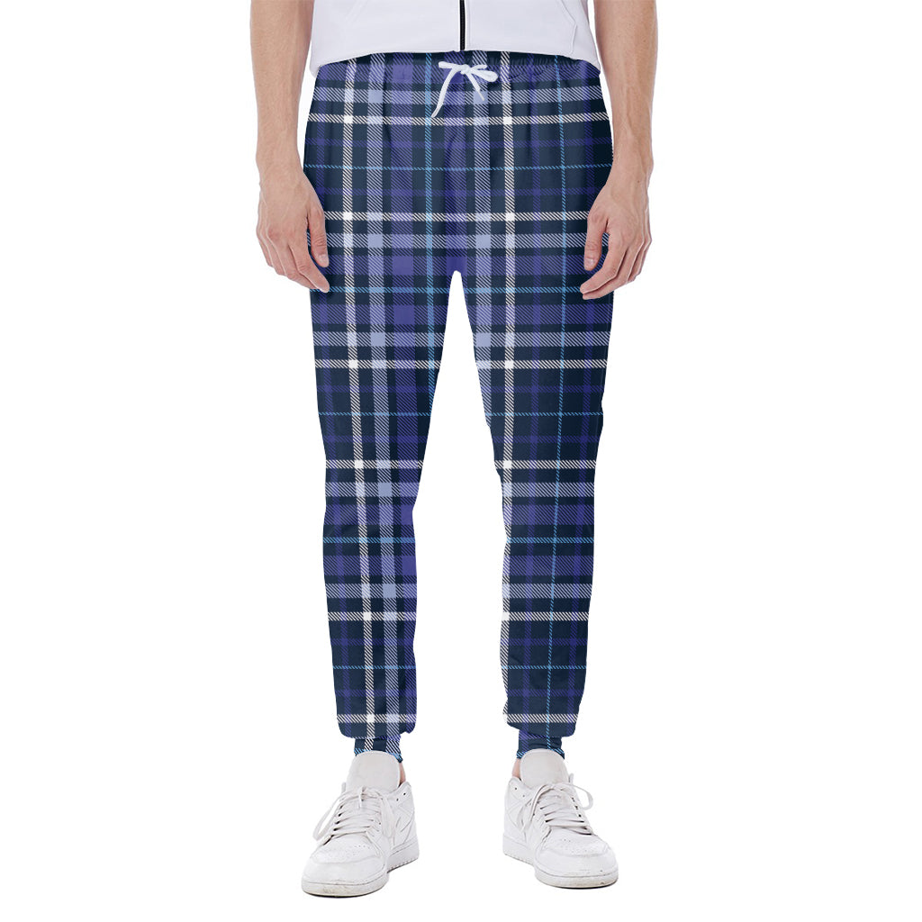 Blue Border Tartan Pattern Print Scuba Joggers