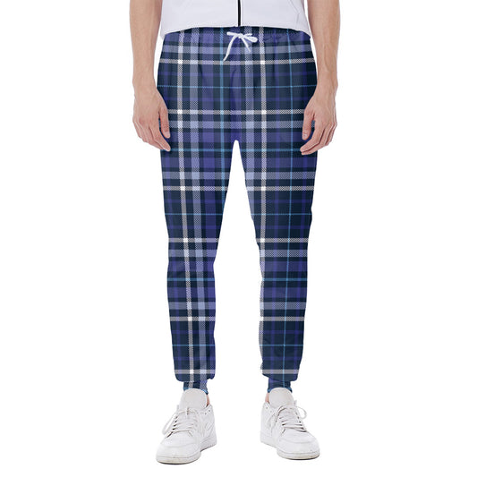 Blue Border Tartan Pattern Print Scuba Joggers