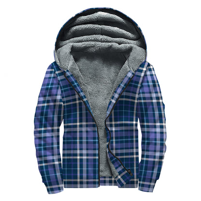 Blue Border Tartan Pattern Print Sherpa Lined Zip Up Hoodie