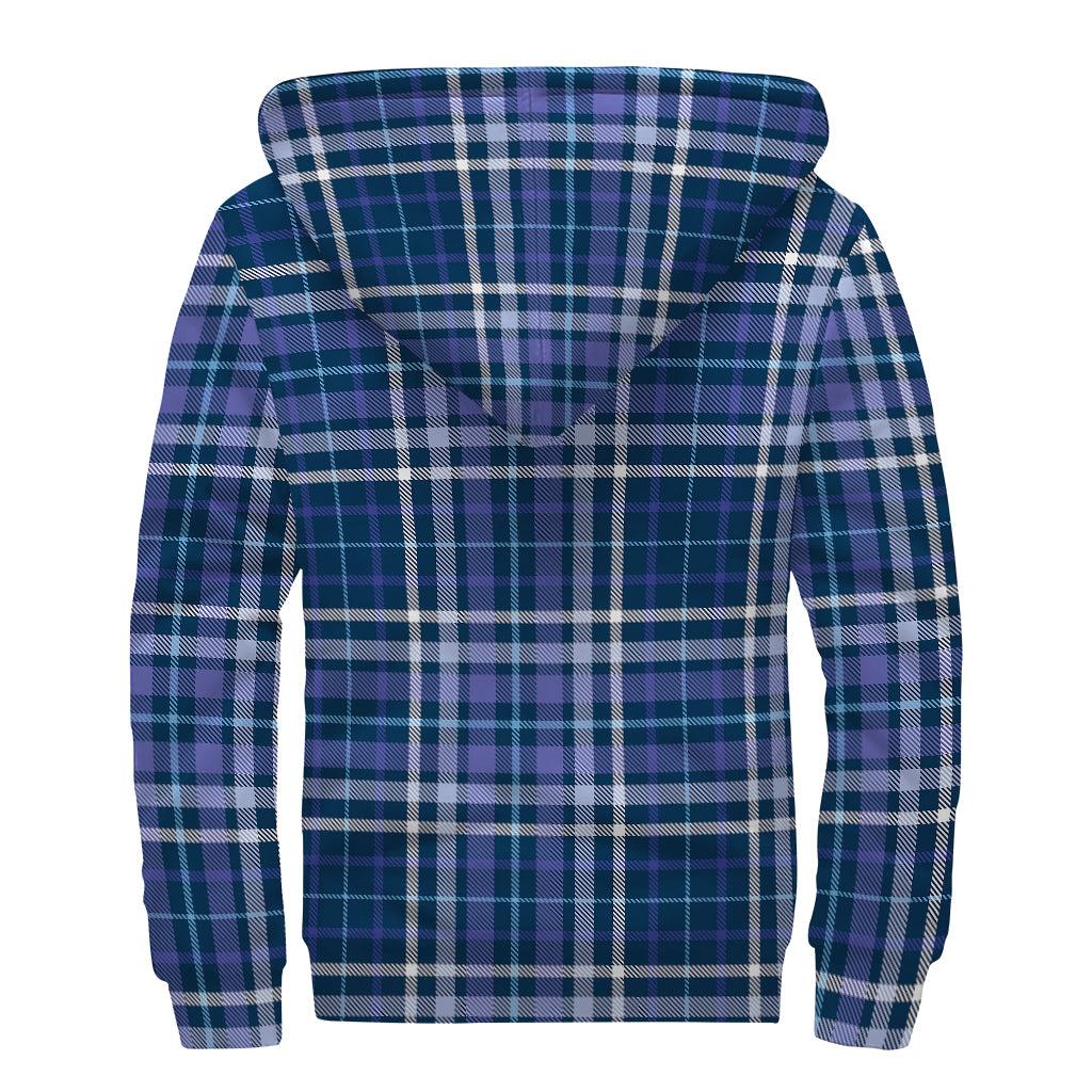 Blue Border Tartan Pattern Print Sherpa Lined Zip Up Hoodie