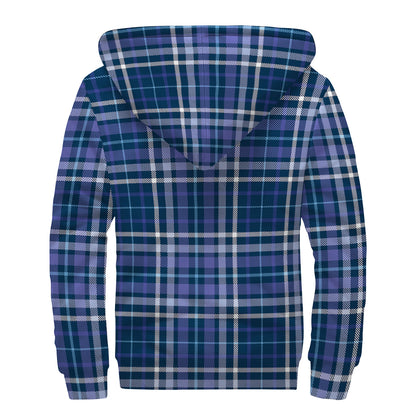 Blue Border Tartan Pattern Print Sherpa Lined Zip Up Hoodie