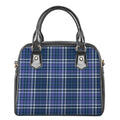 Blue Border Tartan Pattern Print Shoulder Handbag