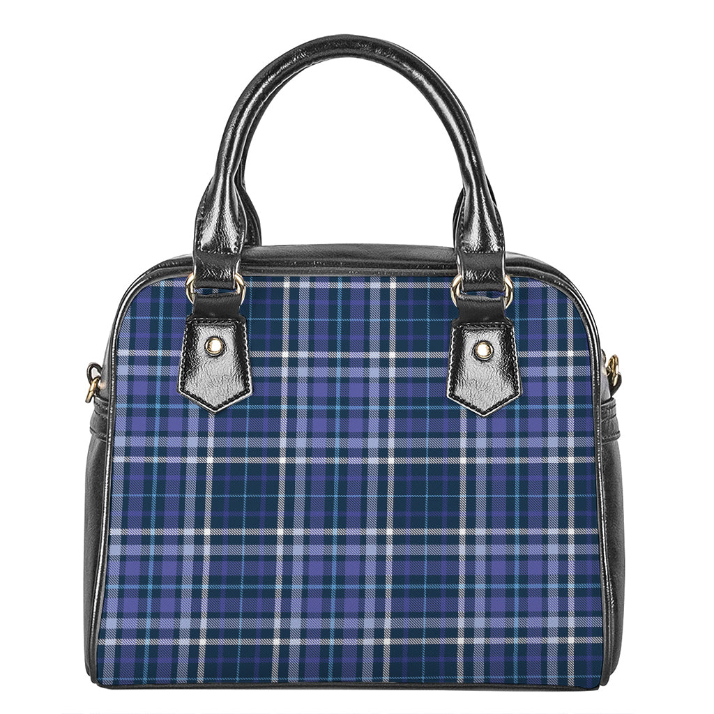 Blue Border Tartan Pattern Print Shoulder Handbag