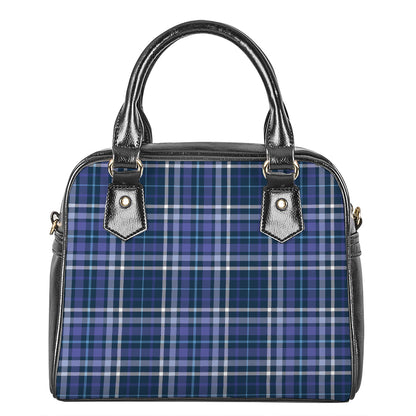 Blue Border Tartan Pattern Print Shoulder Handbag