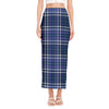 Blue Border Tartan Pattern Print Side Slit Maxi Skirt