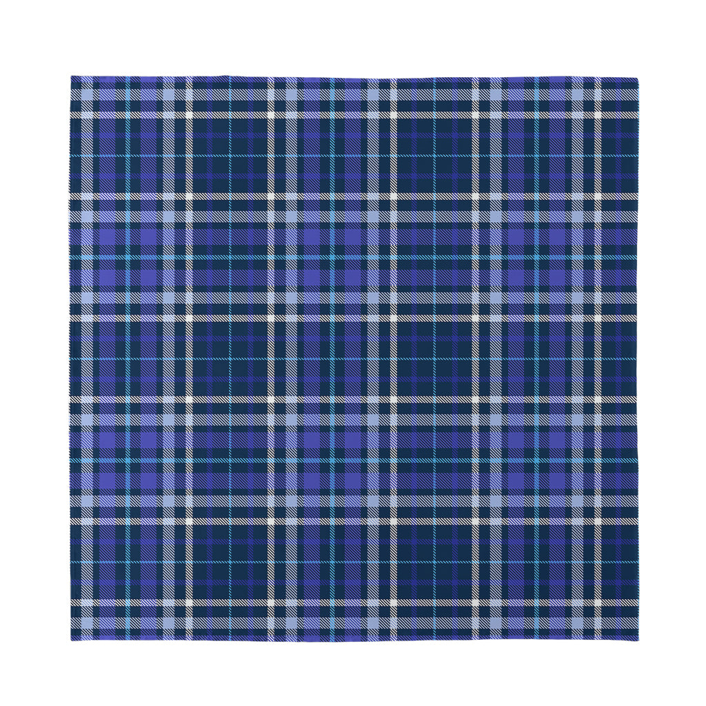 Blue Border Tartan Pattern Print Silk Bandana