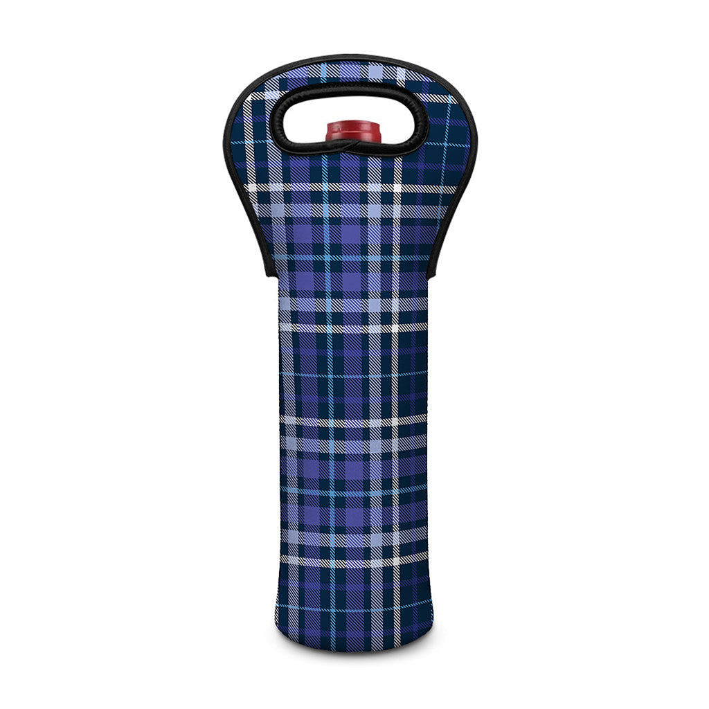 Blue Border Tartan Pattern Print Single Neoprene Wine Tote