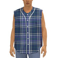 Blue Border Tartan Pattern Print Sleeveless Baseball Jersey