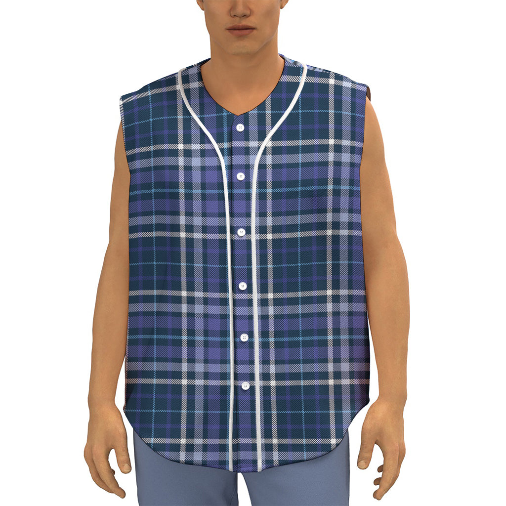 Blue Border Tartan Pattern Print Sleeveless Baseball Jersey