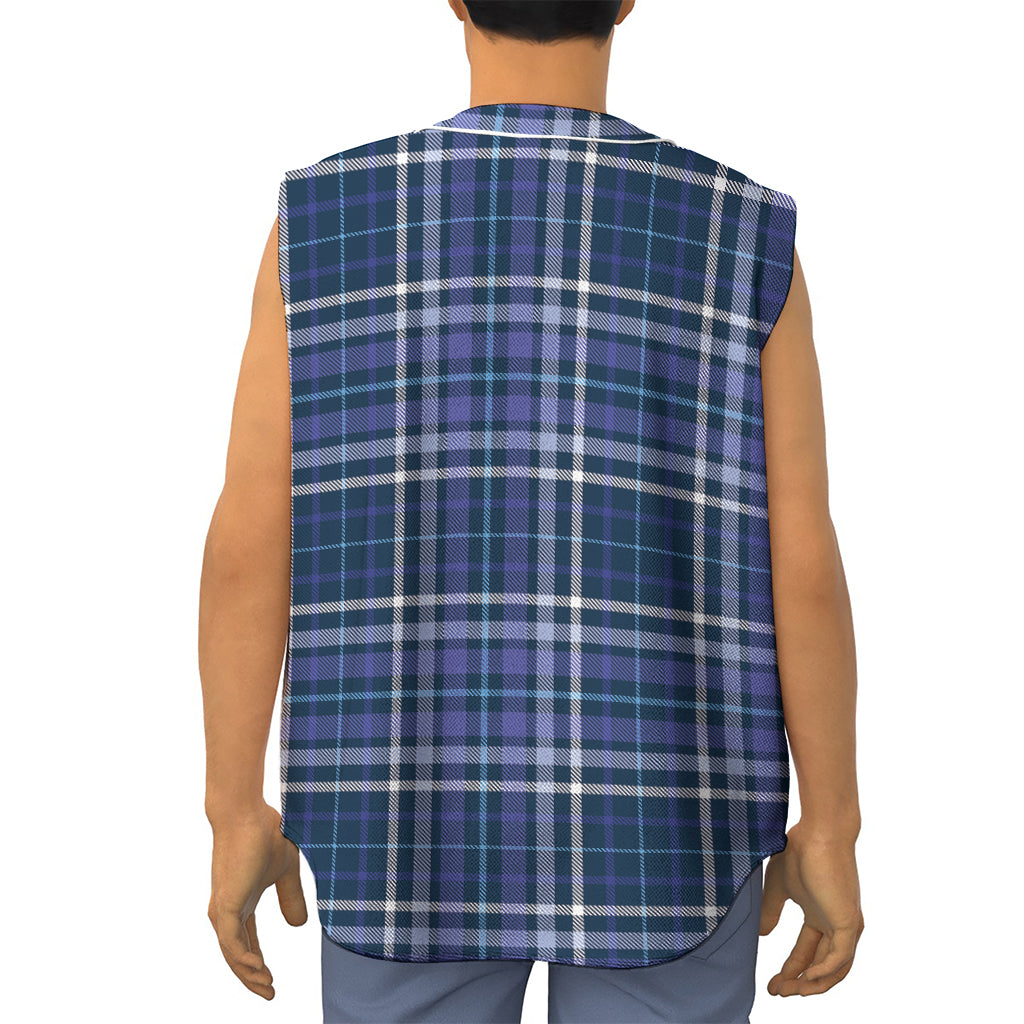 Blue Border Tartan Pattern Print Sleeveless Baseball Jersey