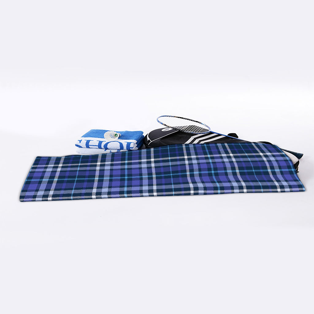 Blue Border Tartan Pattern Print Sports Towel