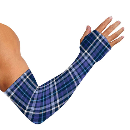Blue Border Tartan Pattern Print Sun Protection Arm Sleeves