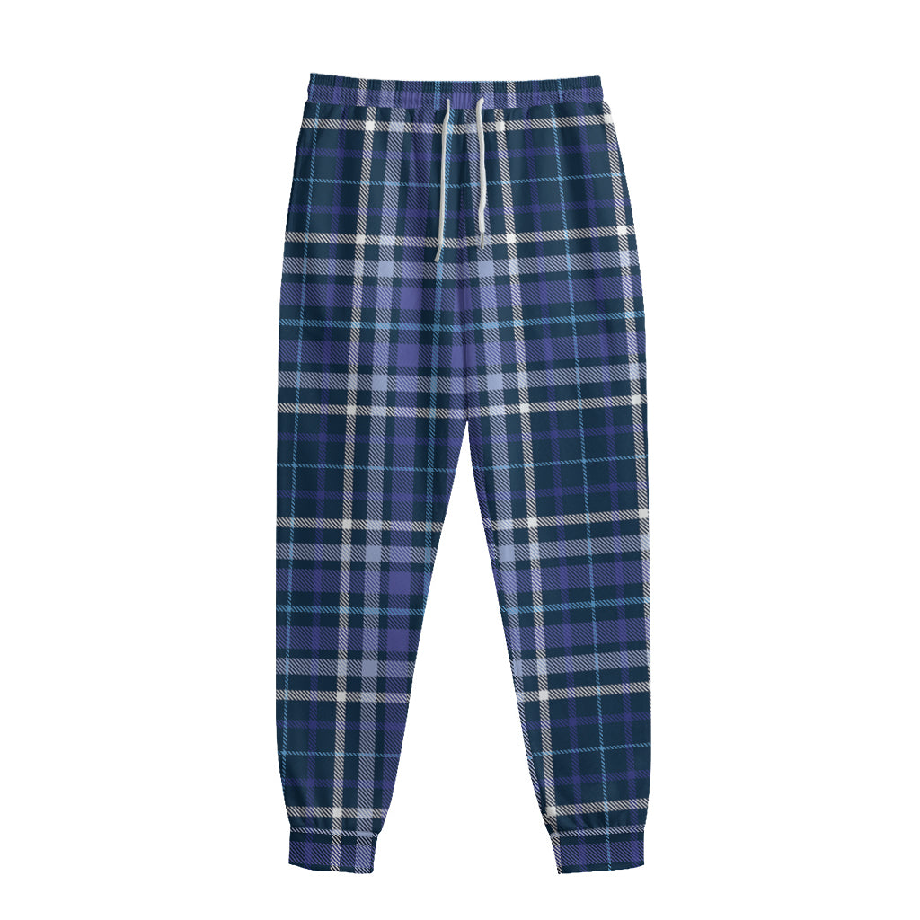 Blue Border Tartan Pattern Print Sweatpants