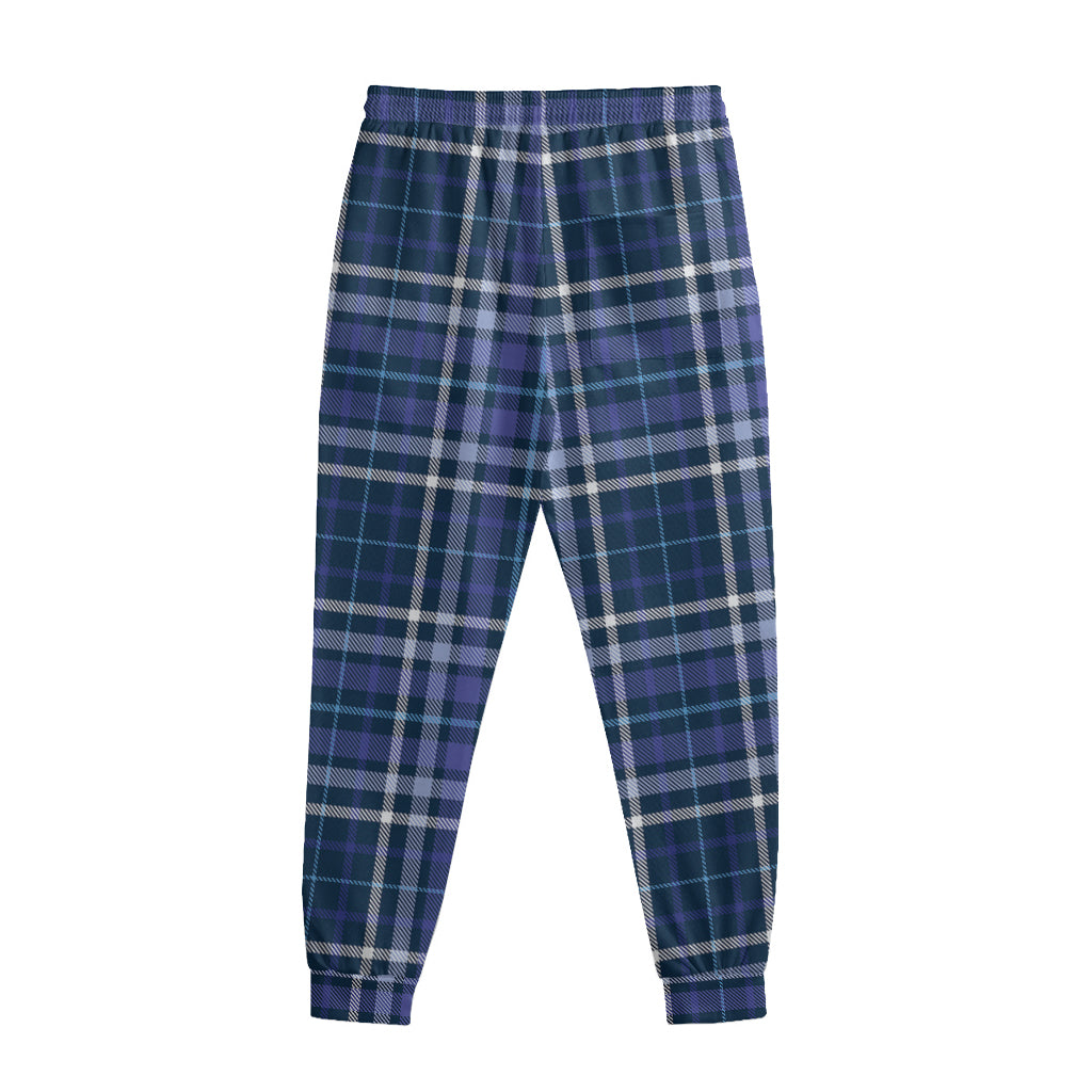 Blue Border Tartan Pattern Print Sweatpants