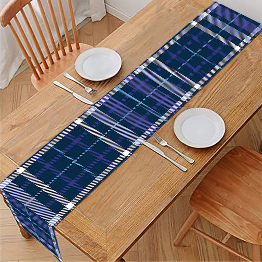 Blue Border Tartan Pattern Print Table Runner