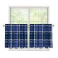 Blue Border Tartan Pattern Print Tier Curtains