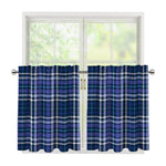 Blue Border Tartan Pattern Print Tier Curtains
