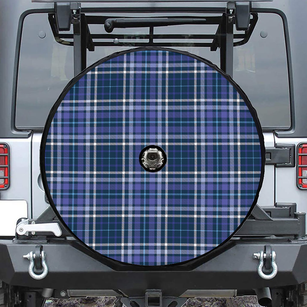 Blue Border Tartan Pattern Print Tire Cover With Camera Hole