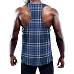 Blue Border Tartan Pattern Print Training Tank Top