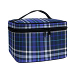 Blue Border Tartan Pattern Print Travel Makeup Bag