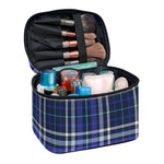 Blue Border Tartan Pattern Print Travel Makeup Bag