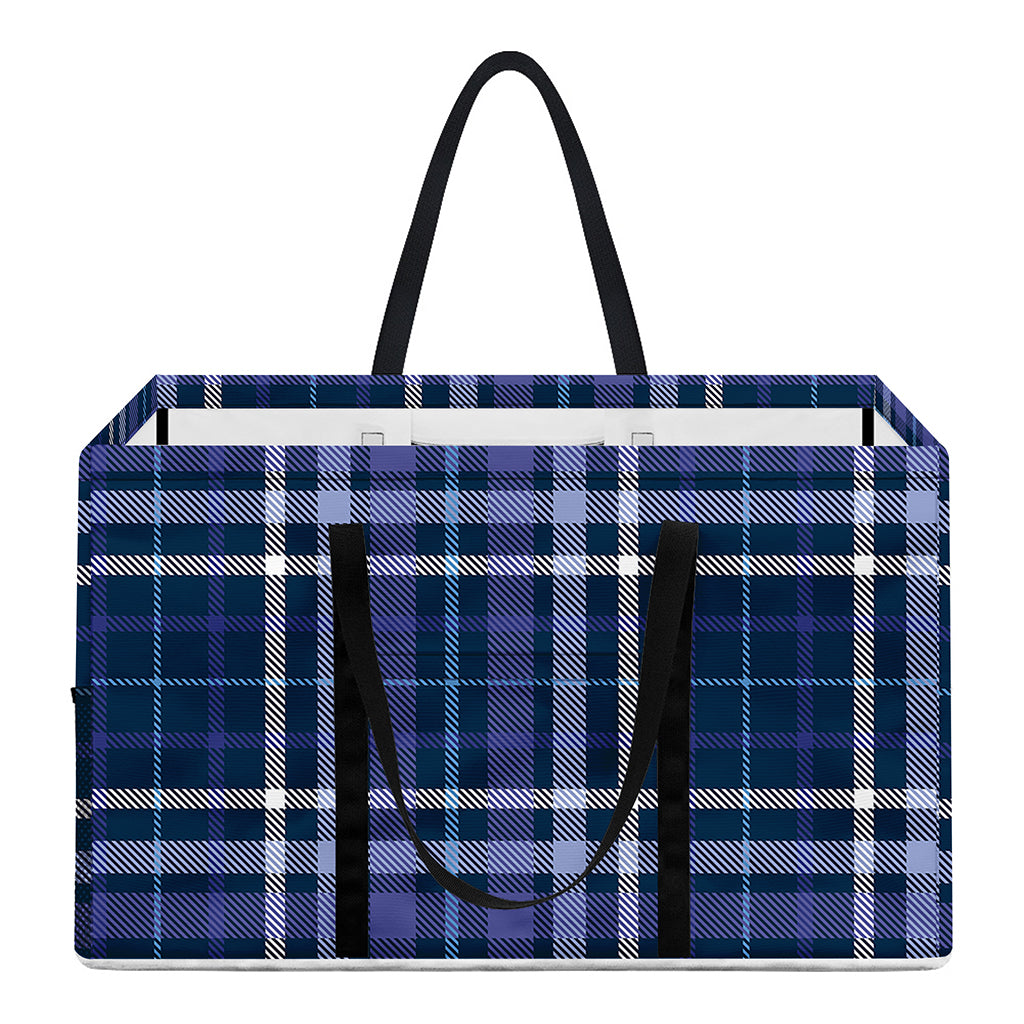 Blue Border Tartan Pattern Print Utility Tote Bag