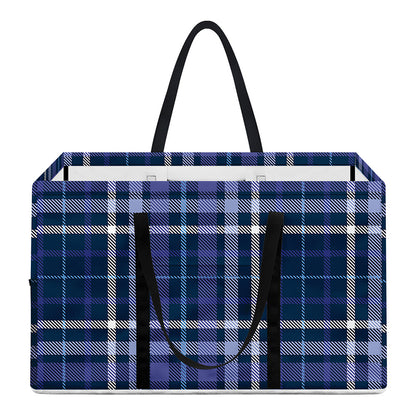Blue Border Tartan Pattern Print Utility Tote Bag