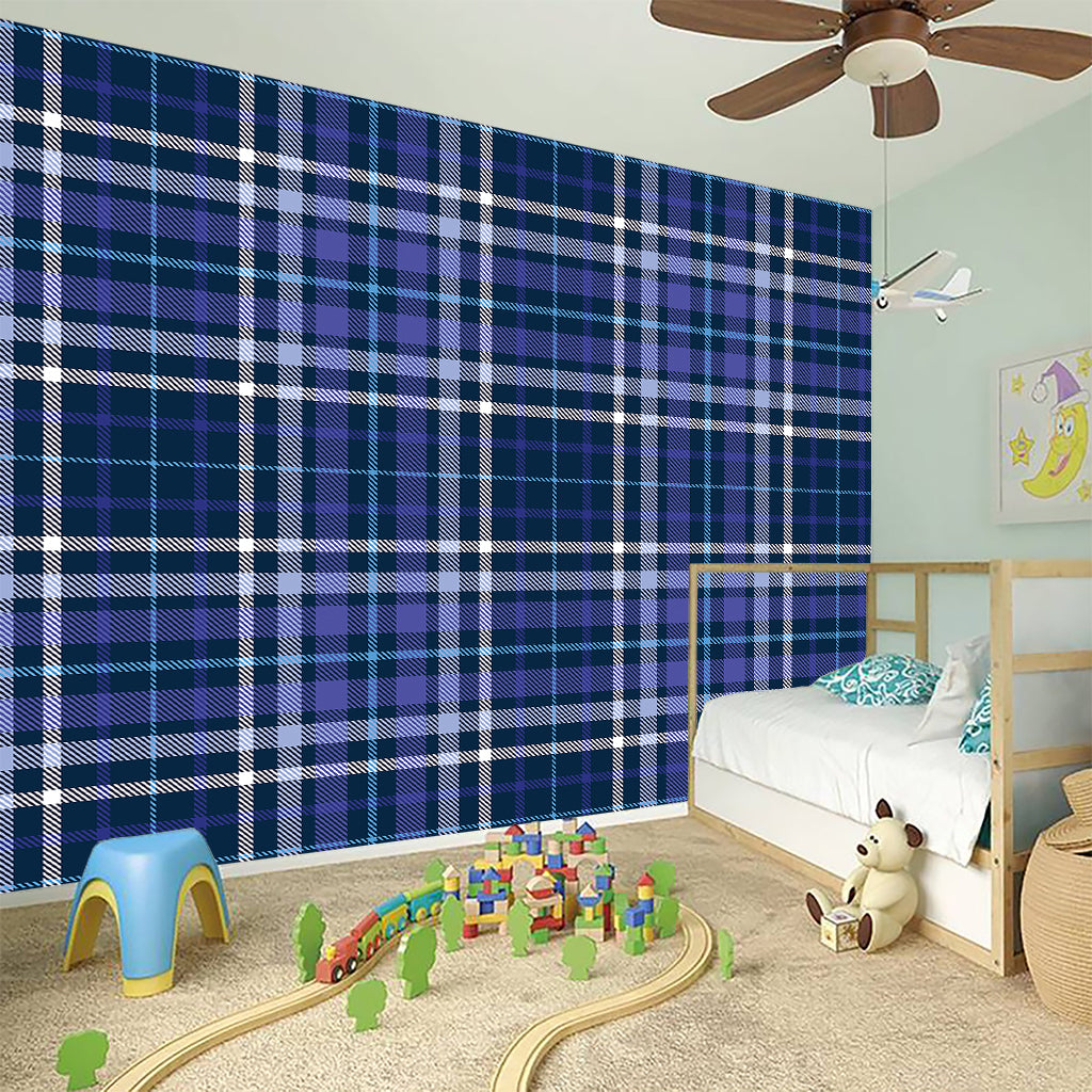 Blue Border Tartan Pattern Print Wall Sticker