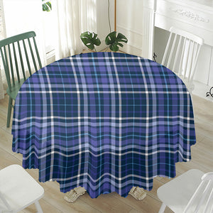 Blue Border Tartan Pattern Print Waterproof Round Tablecloth