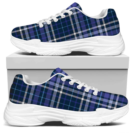 Blue Border Tartan Pattern Print White Chunky Shoes