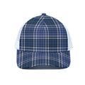 Blue Border Tartan Pattern Print White Mesh Trucker Hat