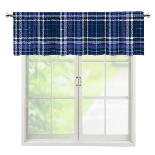 Blue Border Tartan Pattern Print Window Valance