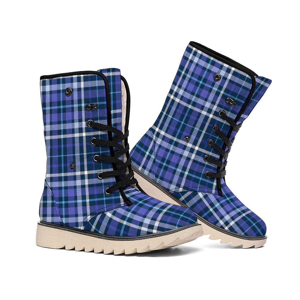 Blue Border Tartan Pattern Print Winter Boots