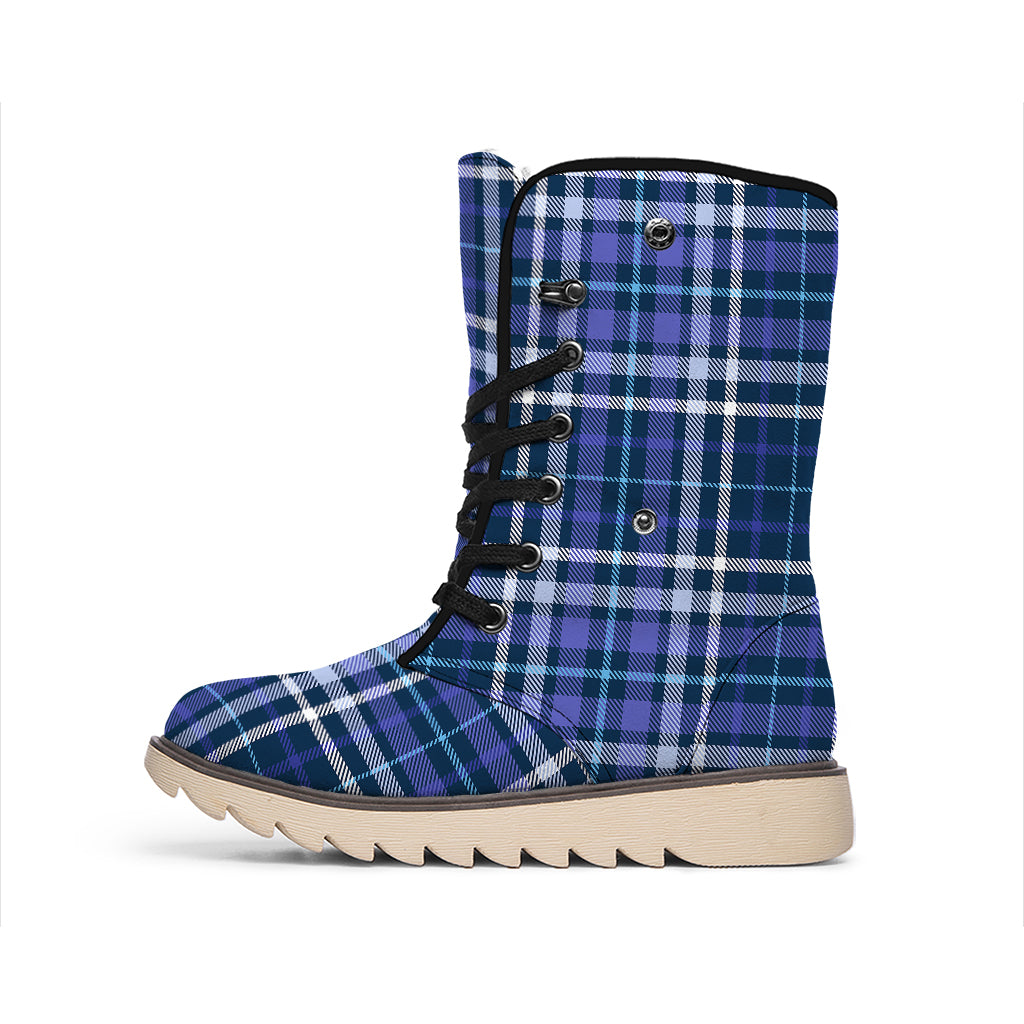 Blue Border Tartan Pattern Print Winter Boots