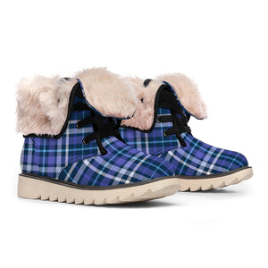 Blue Border Tartan Pattern Print Winter Boots