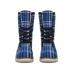 Blue Border Tartan Pattern Print Winter Boots