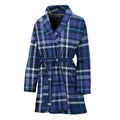 Blue Border Tartan Pattern Print Women's Bathrobe