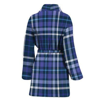 Blue Border Tartan Pattern Print Women's Bathrobe