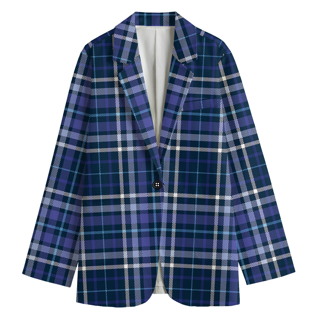 Blue Border Tartan Pattern Print Women's Blazer