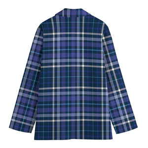 Blue Border Tartan Pattern Print Women's Blazer