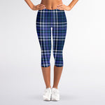 Blue Border Tartan Pattern Print Women's Capri Leggings